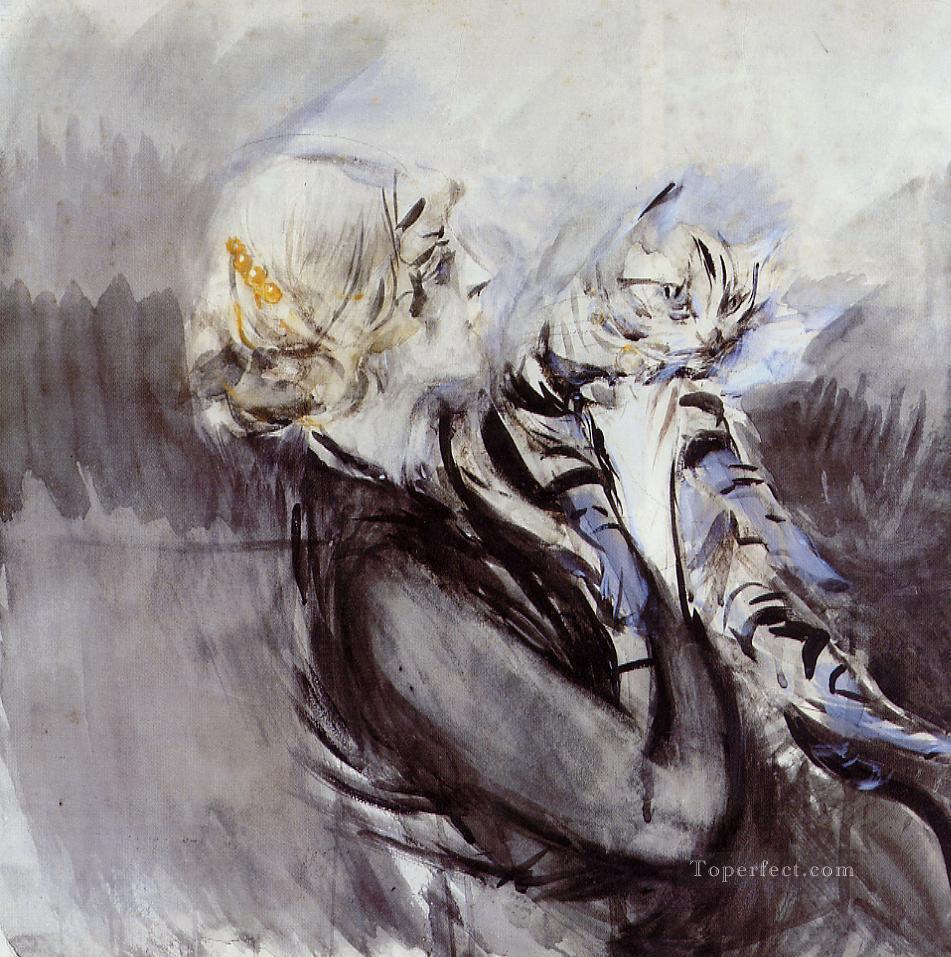A Lady with a Cat genre Giovanni Boldini Oil Paintings